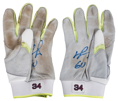 David Ortiz Game Used and Signed White and Yellow Marucci Batting Gloves (Ortiz LOA)